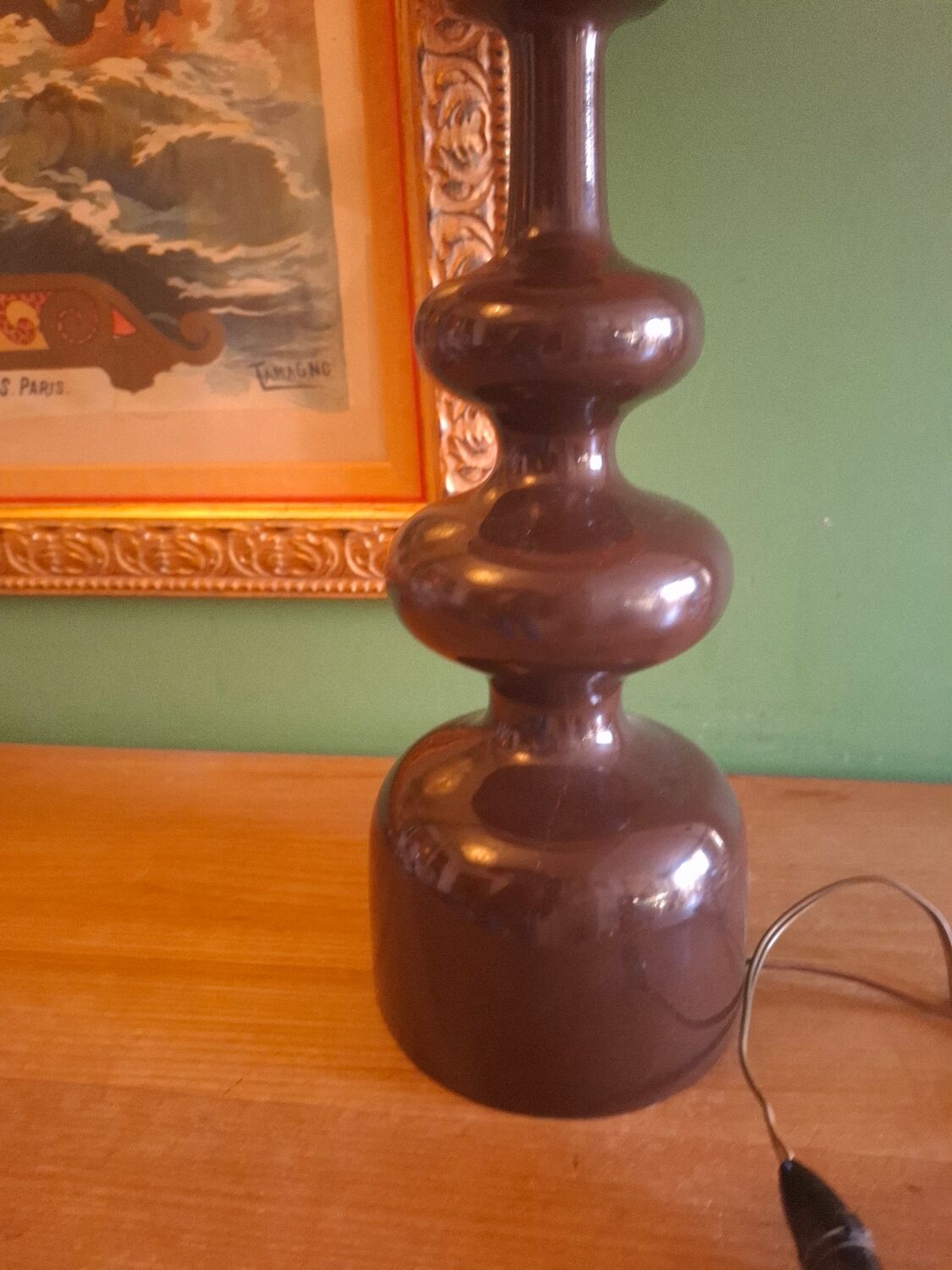 Vintage 70s lamp with a silk shade.