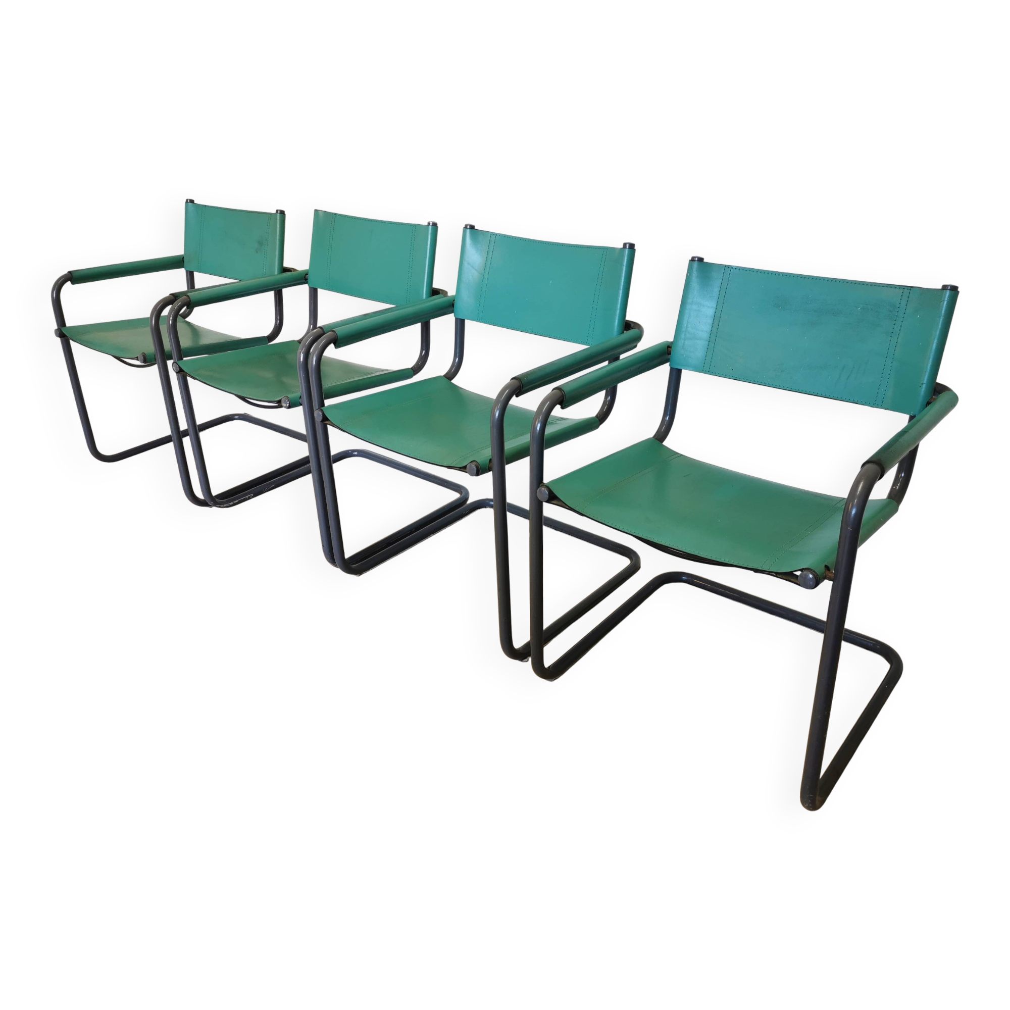 Fauteuils Vintage Mart Stam Style S34 : Cuir Turquoise, Tige Tubulaire Noire