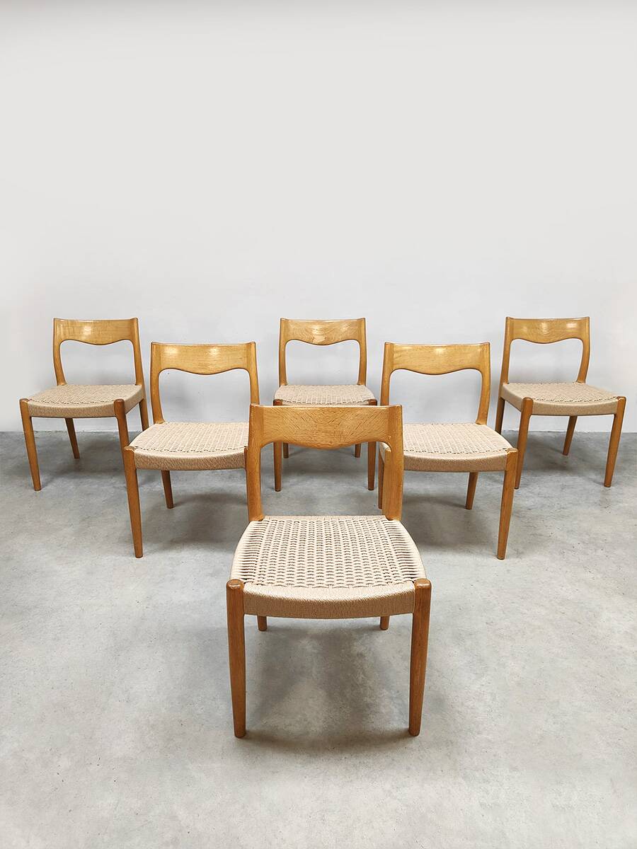 Danish vintage oak papercord dining chairs ‘Wabi-Sabi’