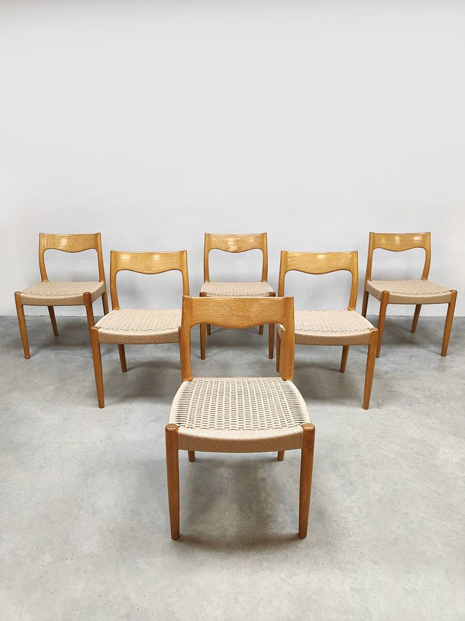 Chaises de salle à manger danoises vintage en corde de papier en chêne 'Wabi-Sabi'