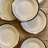 Set of 6 vintage semi-porcelain soup plates, Chinon de Céranord green and gold frieze