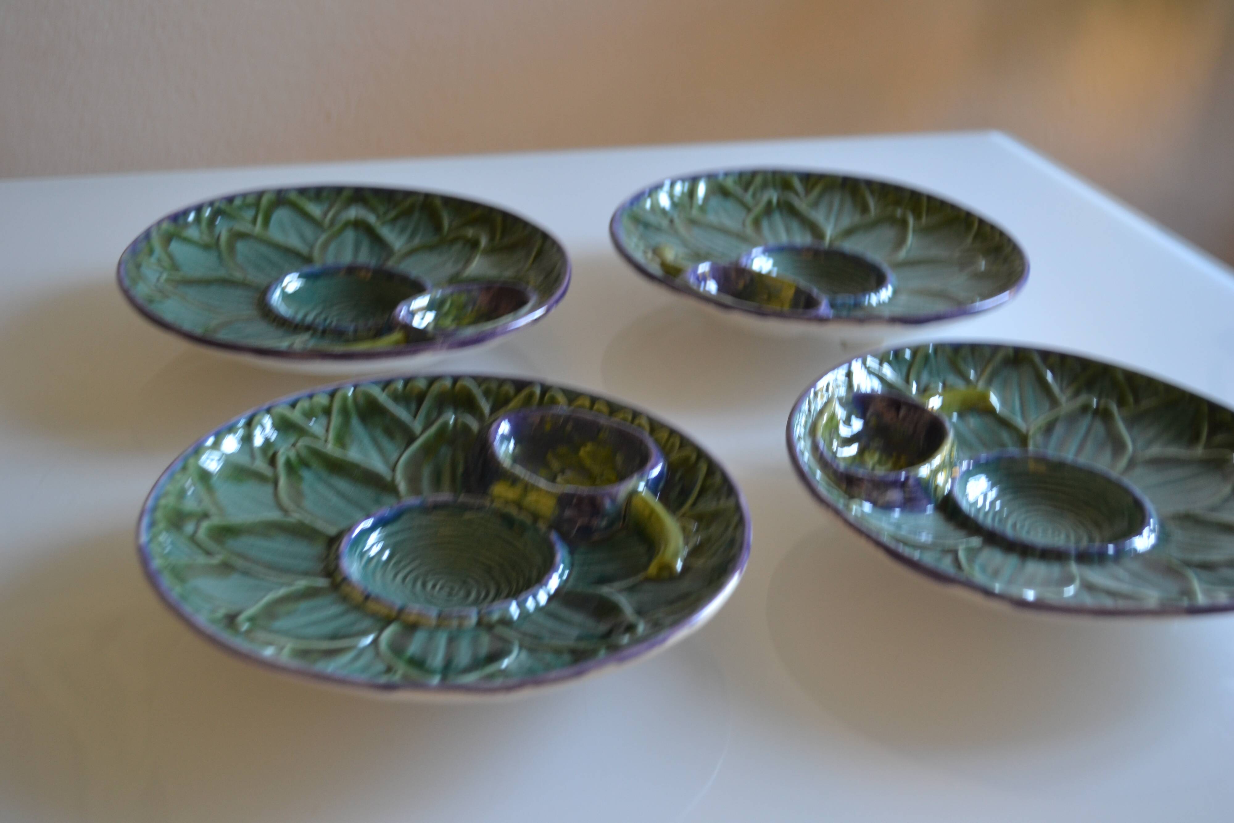 4 Vintage Barbotine Plates Artichoke Asparagus Table Decor Occasion