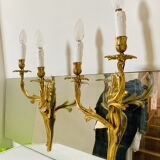 St Louis XV wall lights in solid gilded bronze with curved branches