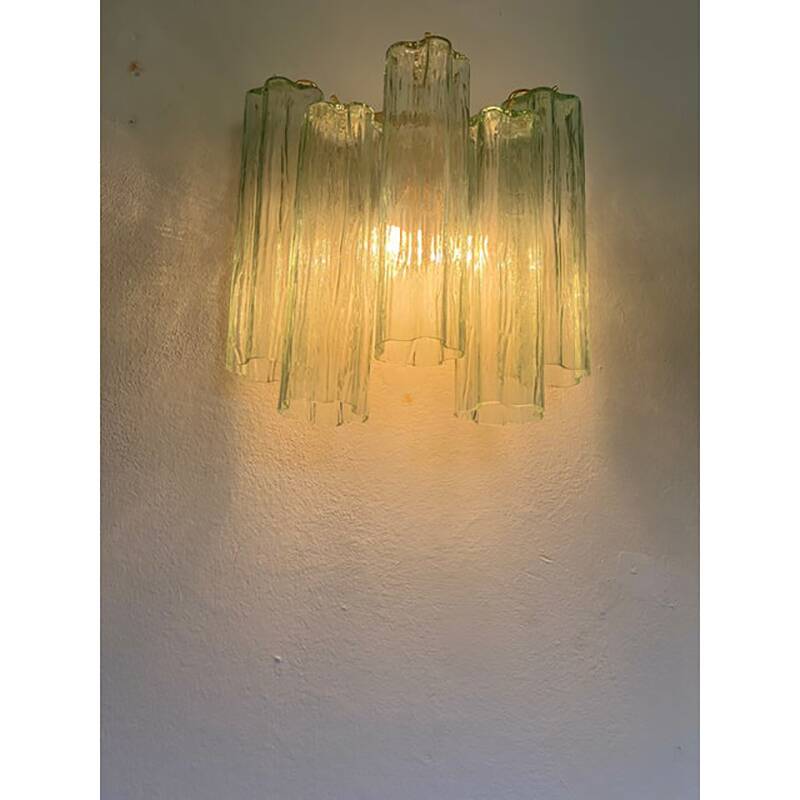 Italian Wall Light Green “Tronchi” Murano Glass Wall Sconce