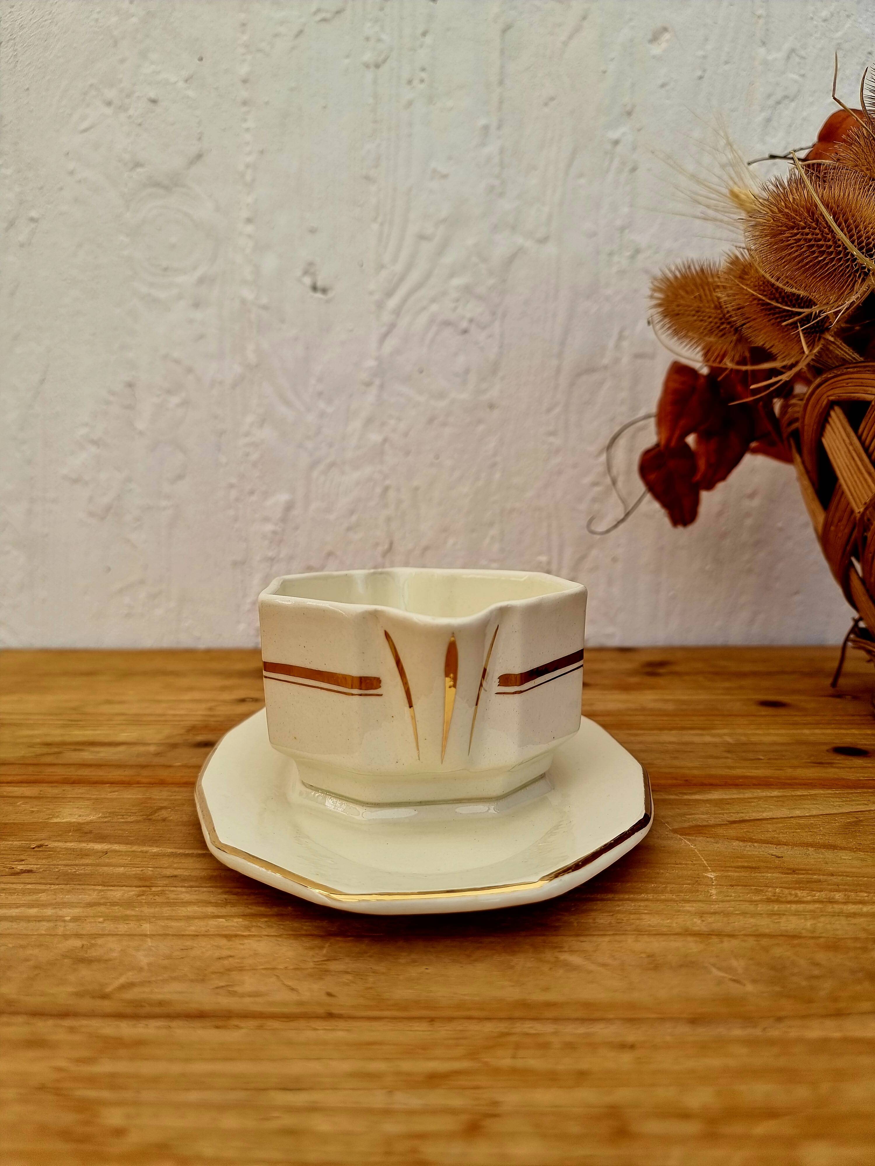 Saint Amand vintage beige and gold sauceboat