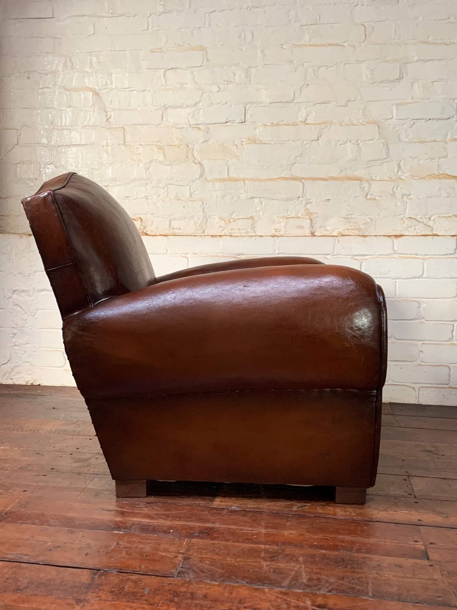 French leather club chair, chapeau de gendarme model circa 1950’s