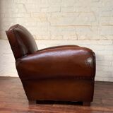 French leather club chair, chapeau de gendarme model circa 1950’s