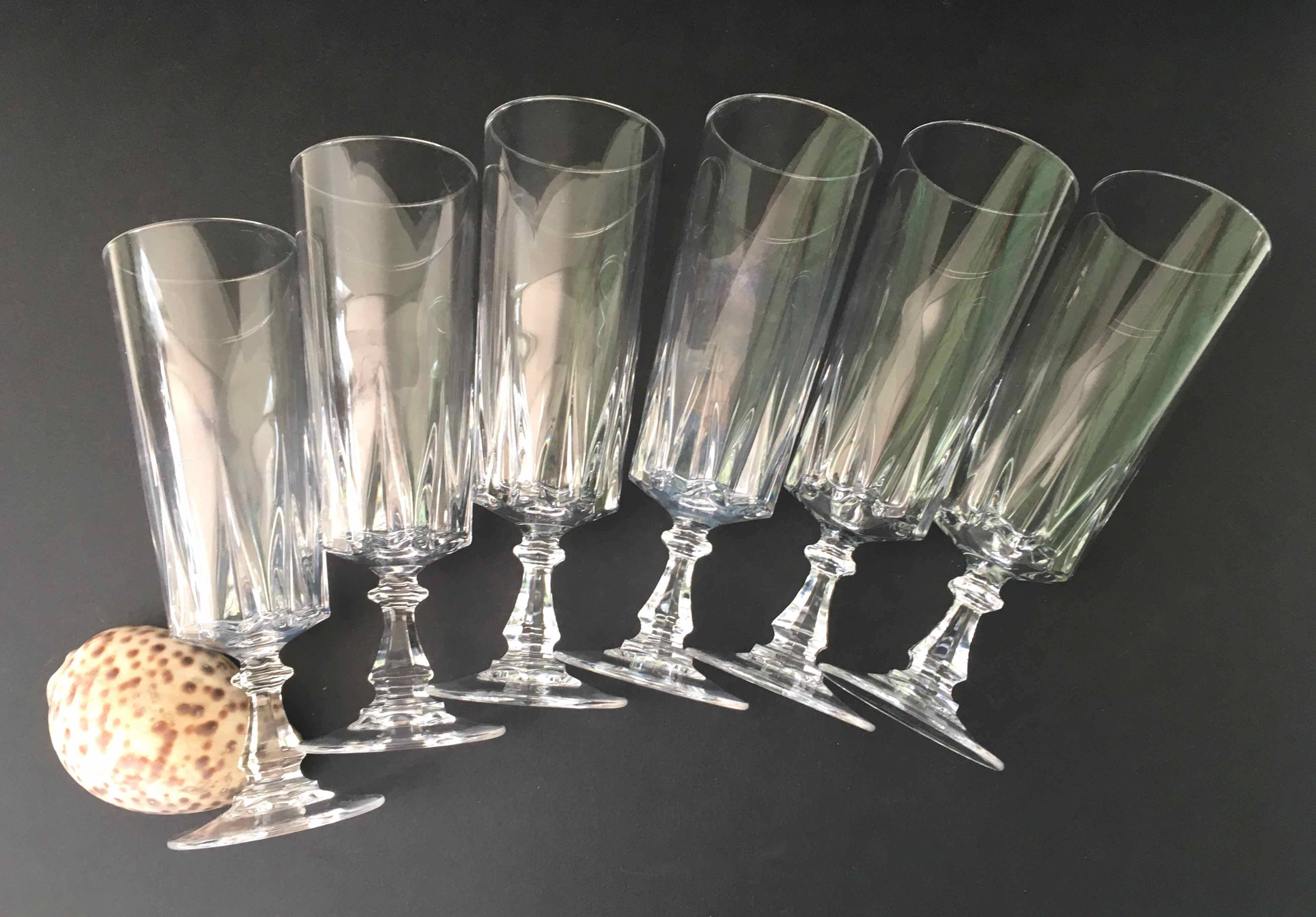 6 cut crystal flutes
