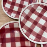 X5 small red checkered plates - Faiencerie new spirit -france-retro-vintage
