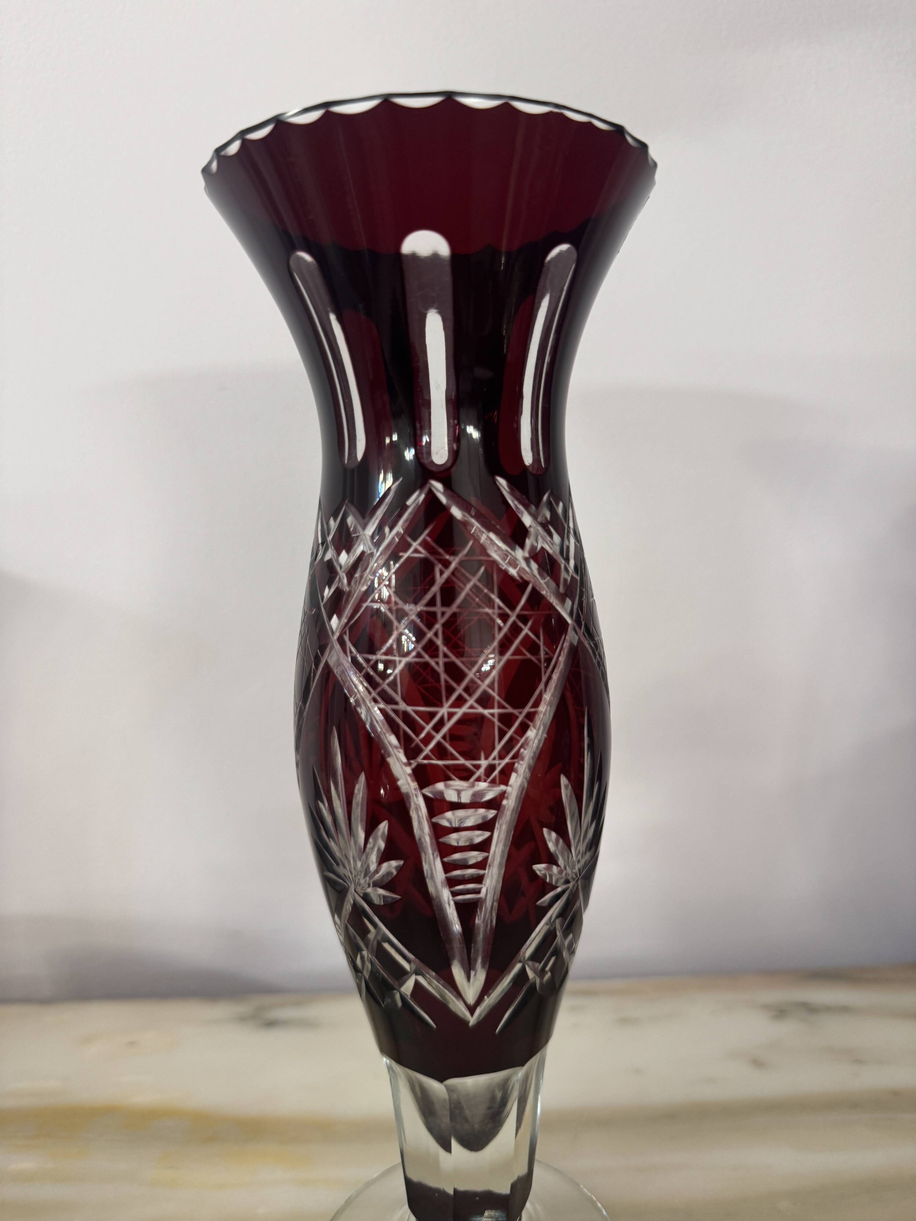 Dark Red Bohemian Crystal Soliflore Vase