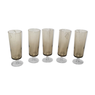 Set of 5 flutes 70s Luminarc Arcoroc