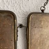 Vintage 1930s barber's triptych mirror, crystal, faux leather, gold - 25 x 59 cm