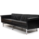 Danish leather sofa with chrome legs and teak ends