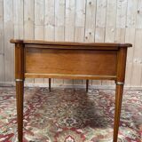 Flat desk with sliding shelves – Louis XVI style – Mahogany, leather and lace