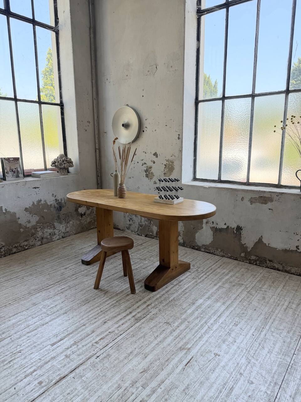 Brutalist pine oval table