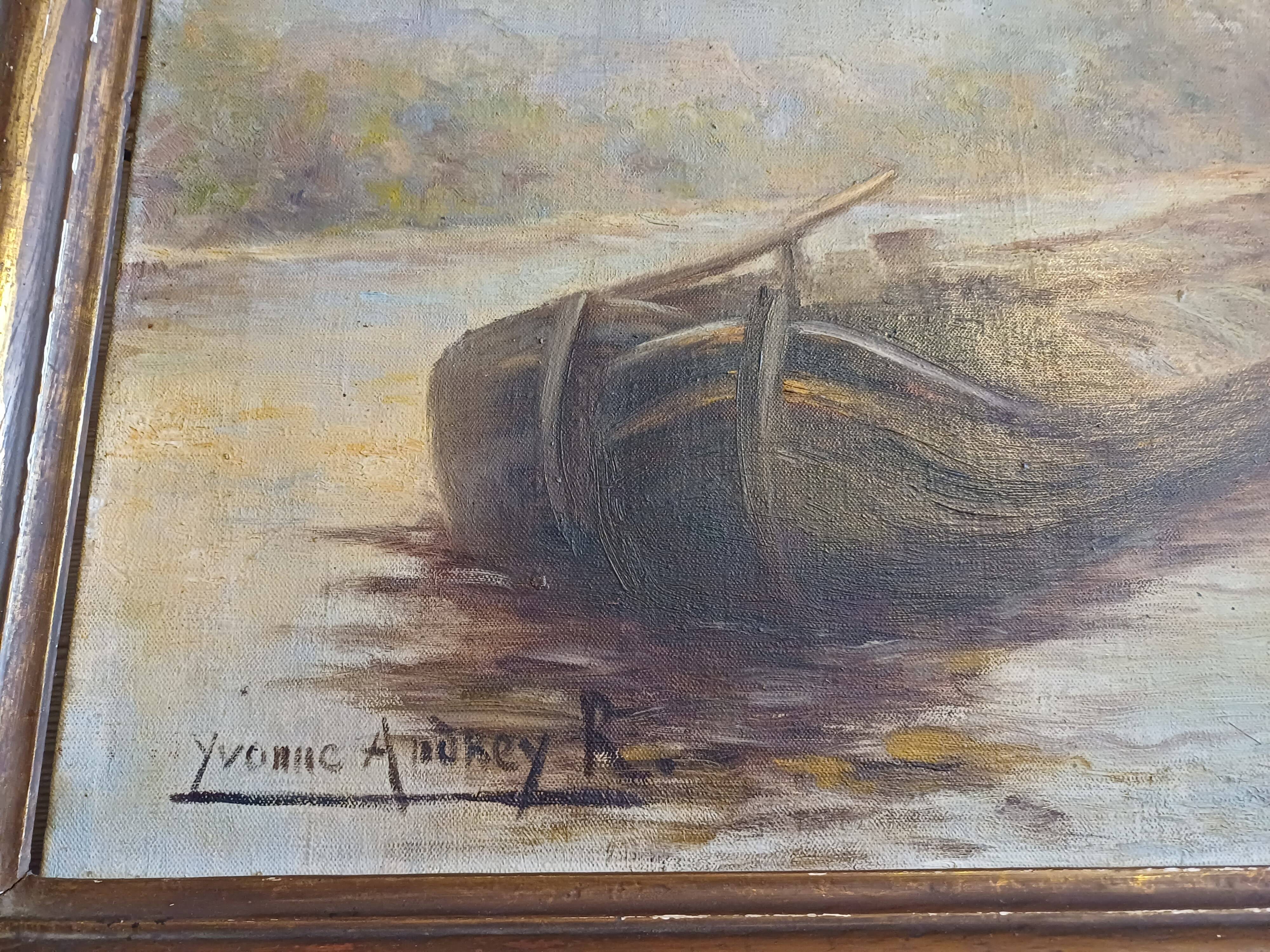 Oil on Canvas 19th Yvonac Annurey R "Barge"