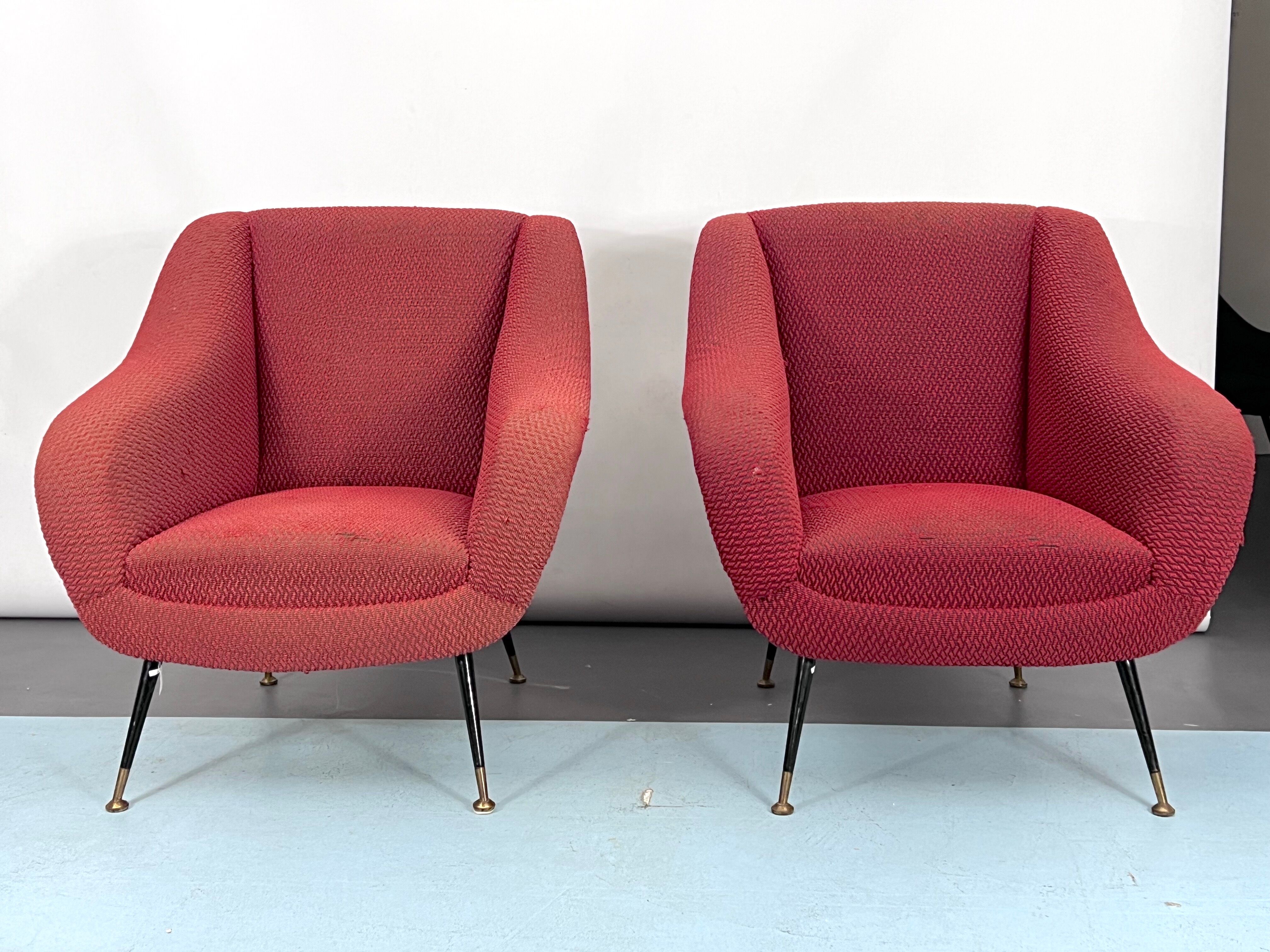 Mid-century pair of lounge chairs by Gigi Radice for Minotti, Italy 1950s