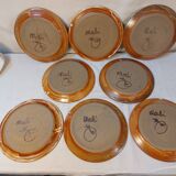 Set of 8 vintage dessert plates in enamelled stoneware signed MALI