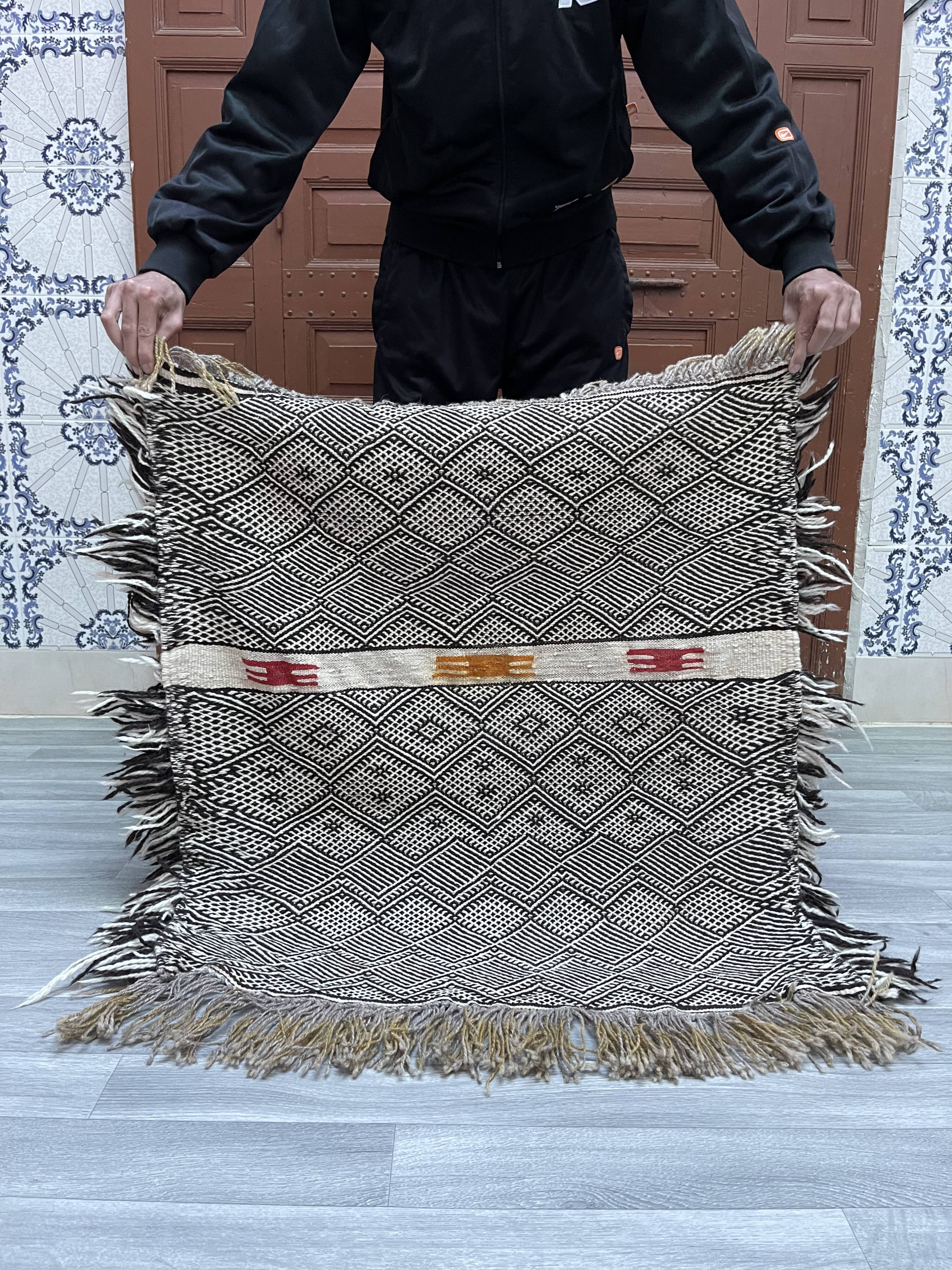 Small and famous Berber Zanafi rug, Taznakht handwoven, wool rug