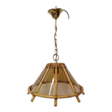 Vintage Bamboo Pendant Lamp With Decorative Glass From The 70s