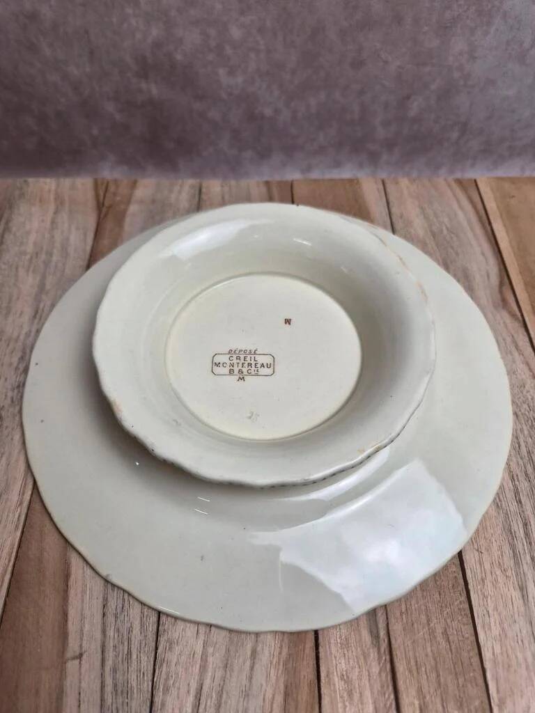Antique compote dish Creil et Montereau B & Cie – fine polychrome earthenware 19th century