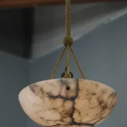 Art Deco Alabaster Pendant Light, Hand-Carved, 1920s