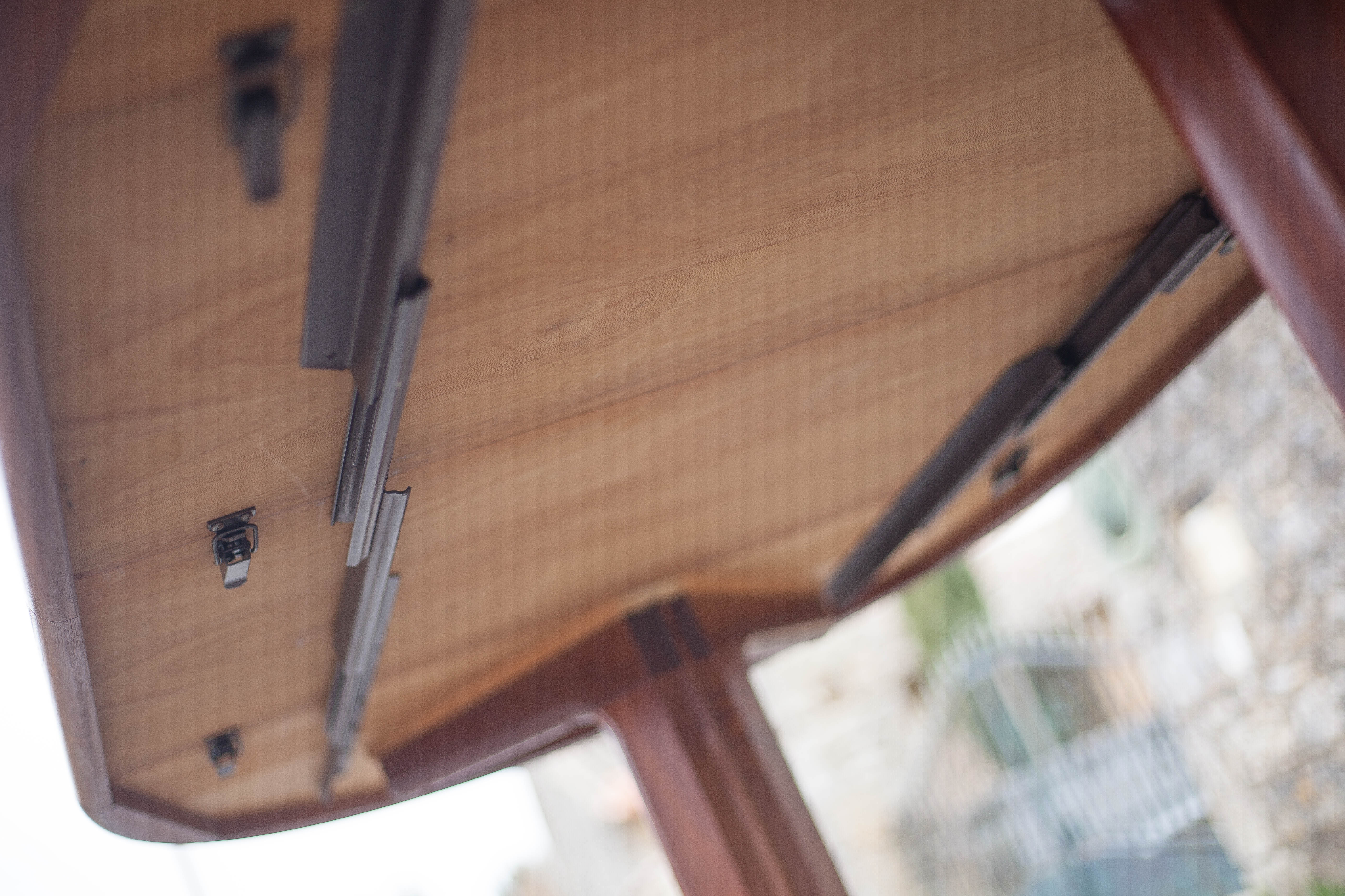 Round dining table extendable 2 extensions, vintage teak table, interior decoration