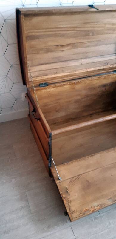 Large old trunk (steam box) in solid wood.