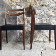 Pair of Scandinavian chairs Ameublement NF black imitation leather and teak - 1960