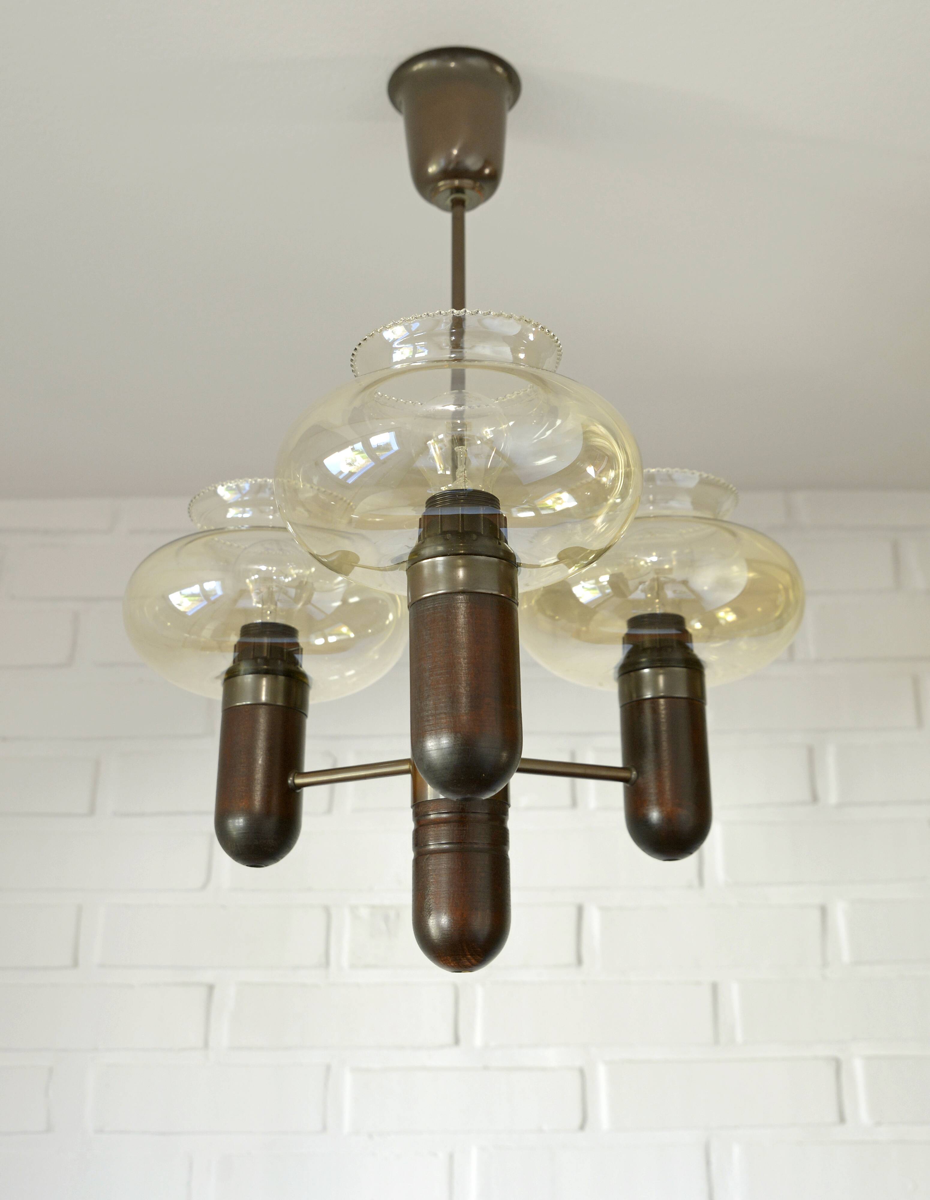 Vintage pendant light / mid-century rustic lamp / wooden hanging lamp 1970