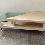 Vintage travertine and glass coffee table