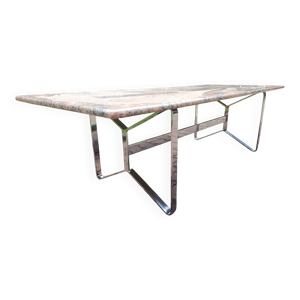 Table basse Seventies granit et chrome