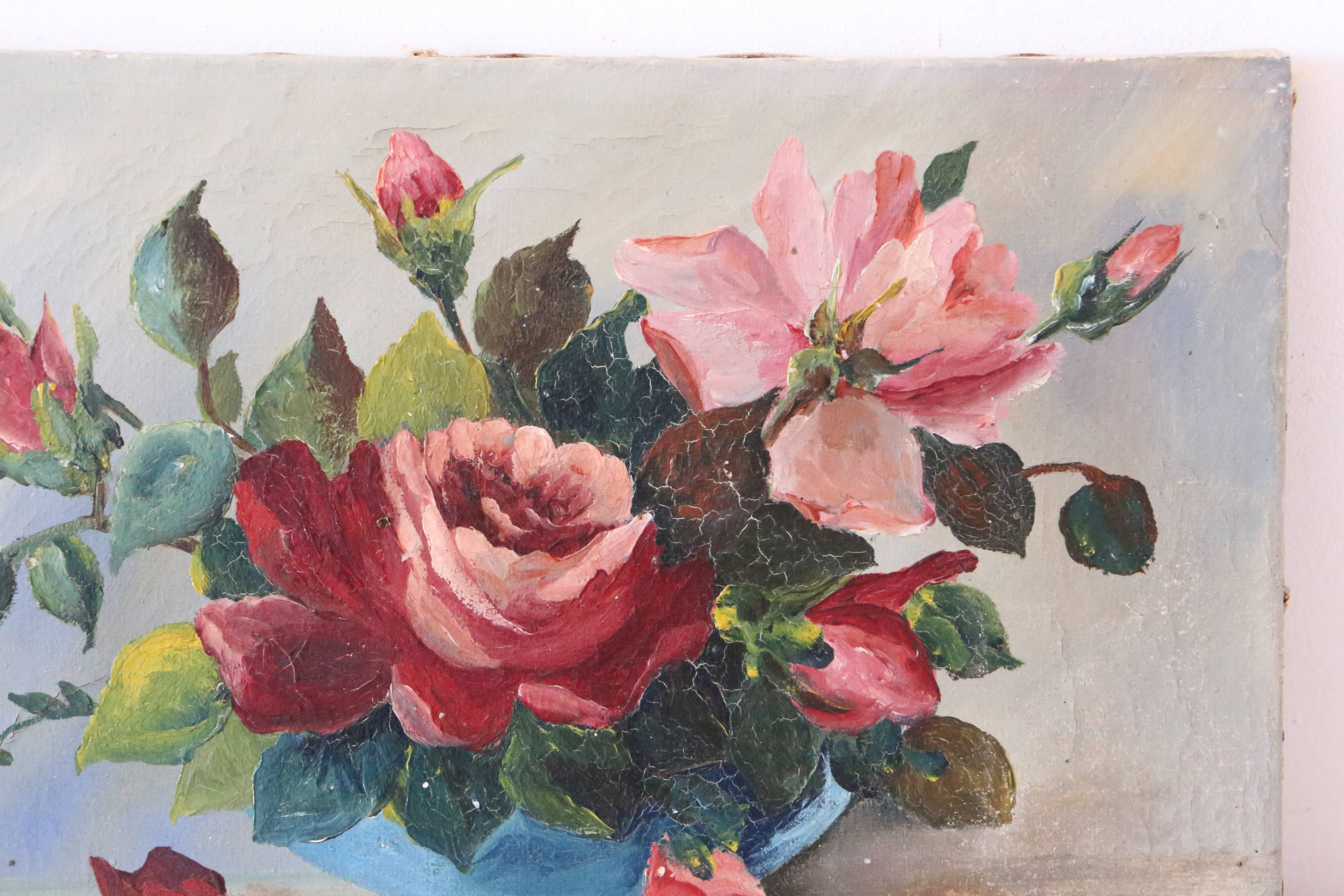 Painting bouquet of flowers, still life, signed Louis Andrey, oil on canvas, mid-twentieth