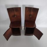 Pair of art deco bedside tables illuminated in wood and brass