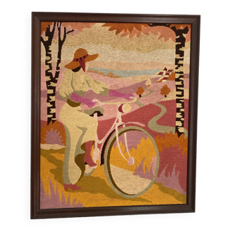 Canvas woman on bike