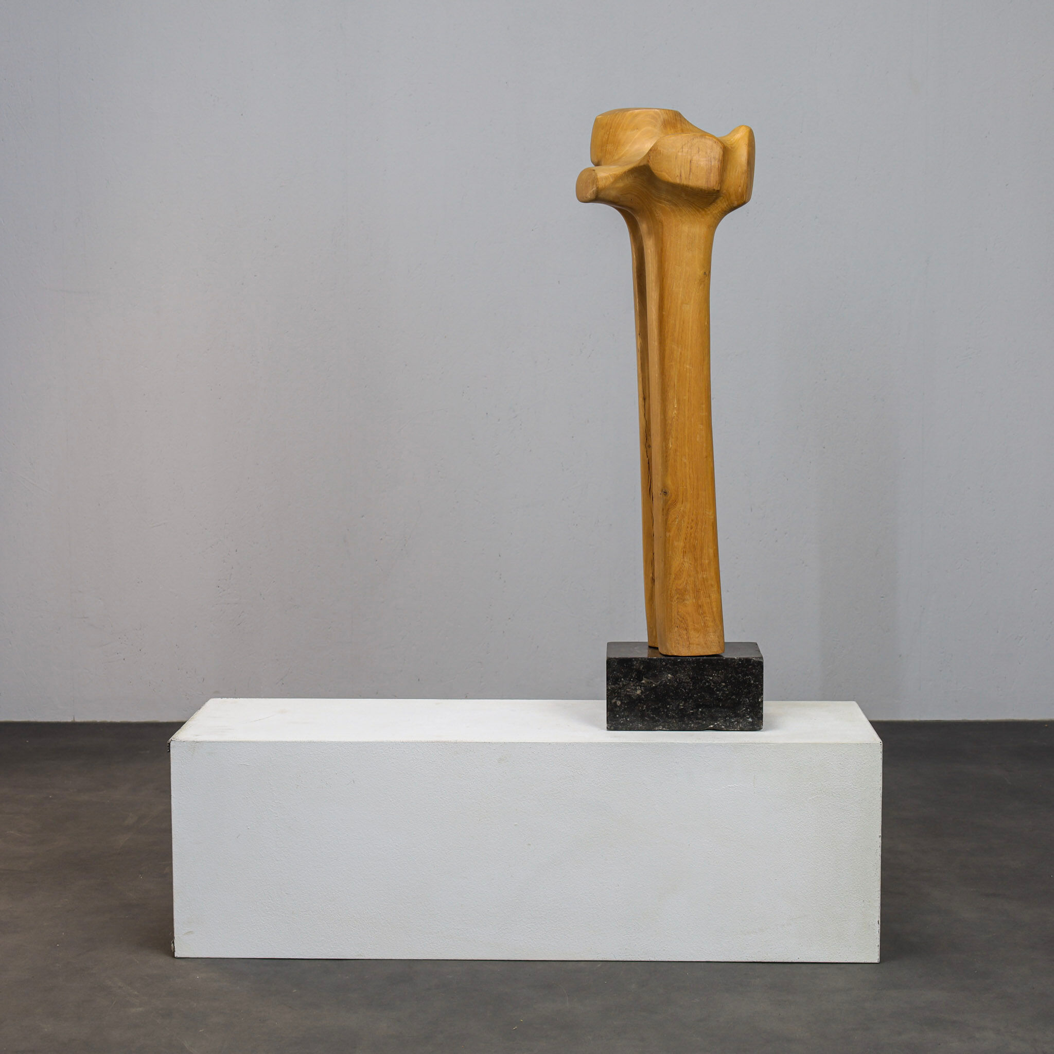 Abstract biomorphic sculpture in carved wood and stone, 1970s