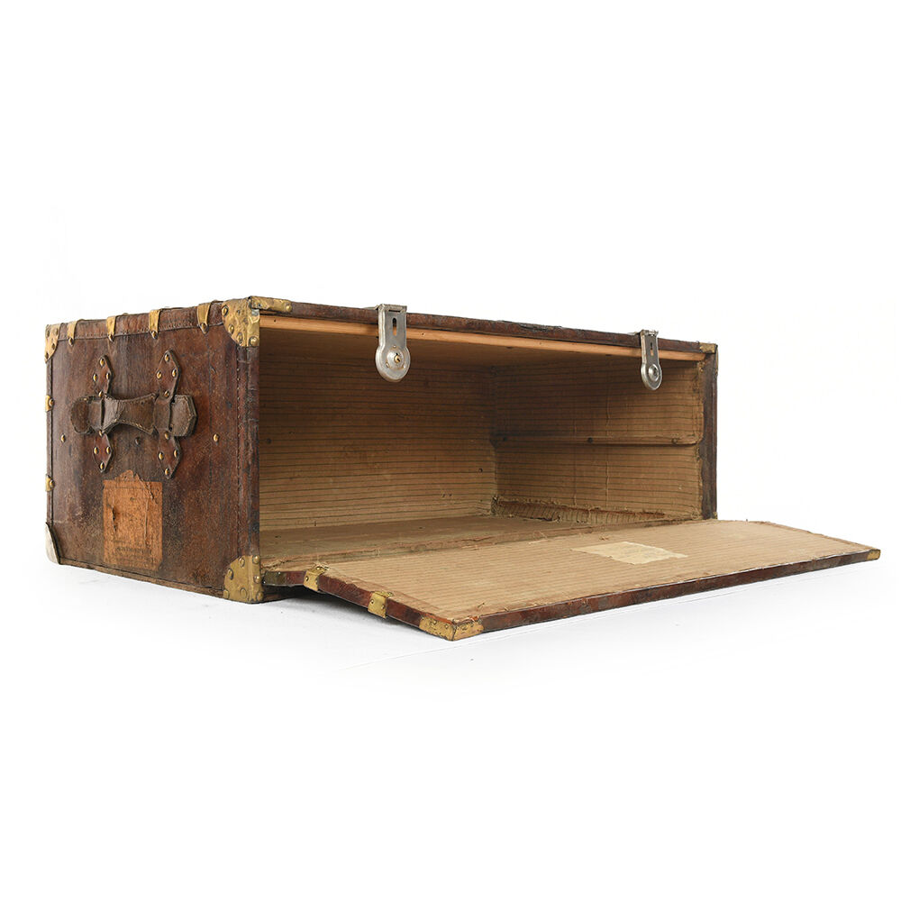 French wooden and leather trunk