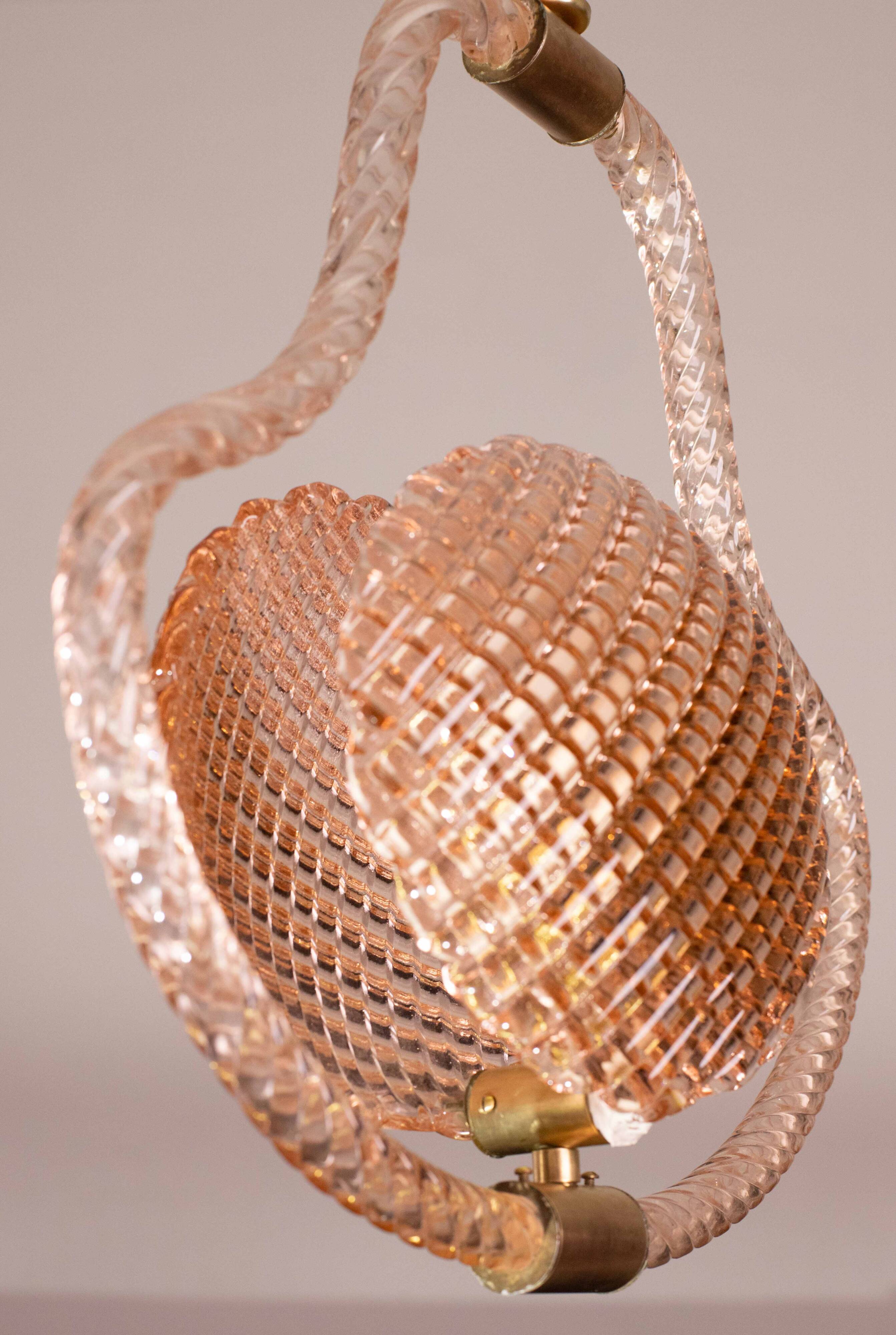 Lustre en verre de Murano rose coquillage du milieu du siècle par Barovier e Toso, années 1950