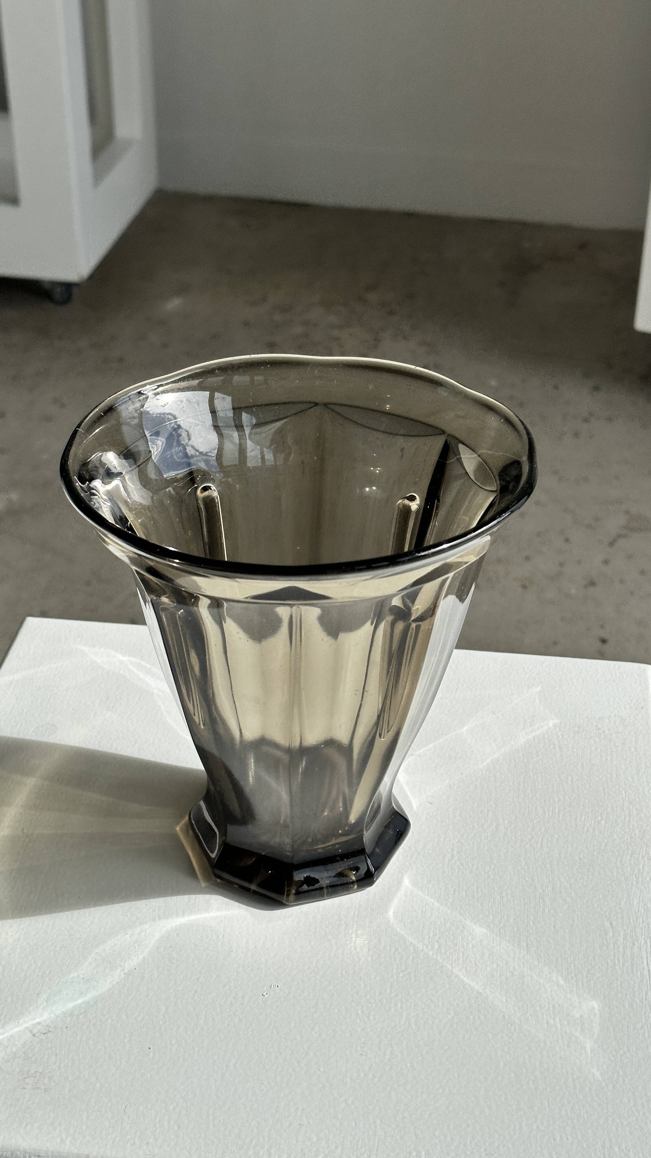 Smoked molded glass vase H:17cm