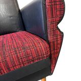 Vintage black and red sofa / three-seater / sofa bed