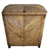 Vintage pencil split reed rattan bamboo wicker chest, 1930s-1950s