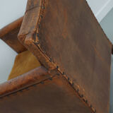 French cognac leather buttoned back club chair