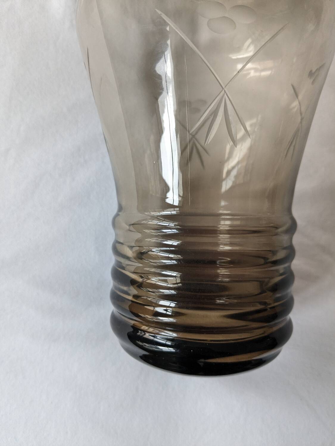 Engraved smoked glass carafe