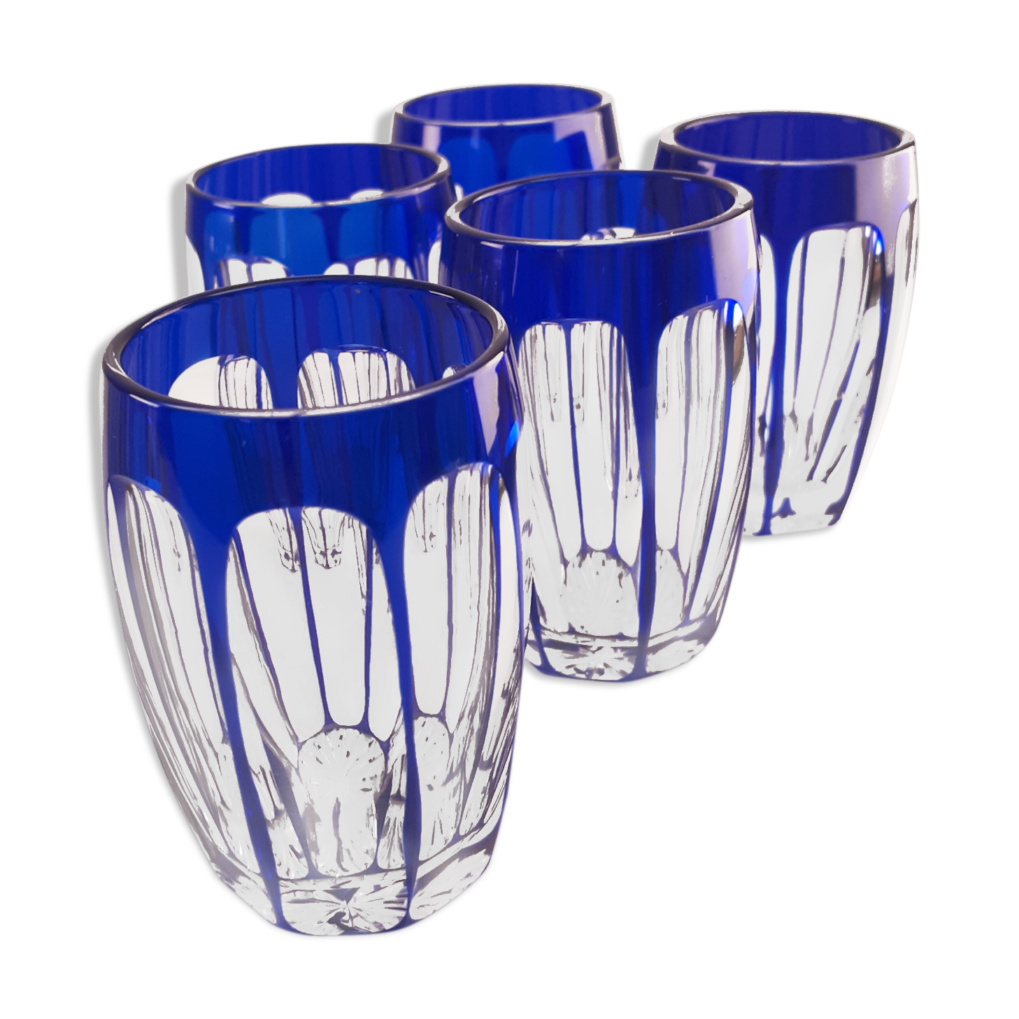 Set 5 glasses crystal liqueur style Saint Louis Baccarat blue