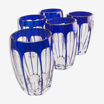 Set 5 glasses crystal liqueur style Saint Louis Baccarat blue