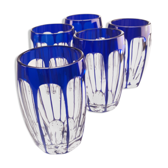 Set 5 glasses crystal liqueur style Saint Louis Baccarat blue