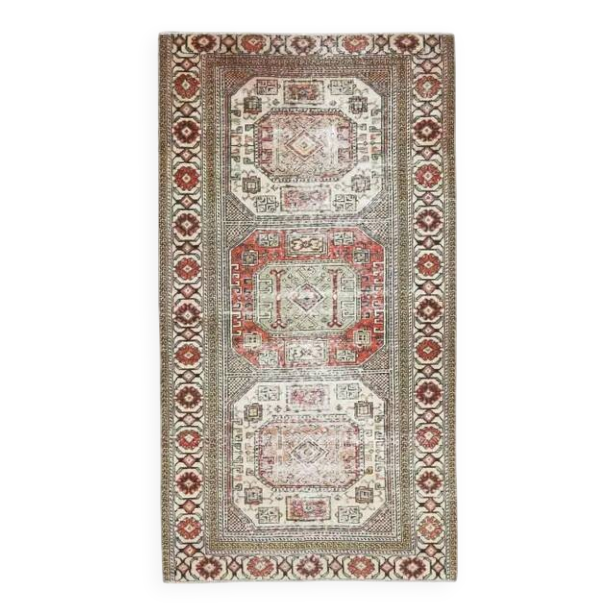 Vintage Turkish Oushak Handmade Wool Cotton Beige Area Rug 93x183
