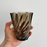 Smoked glass vase with twisted design