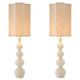 Pair of table lamps in crackled white ceramic and patinated brass.