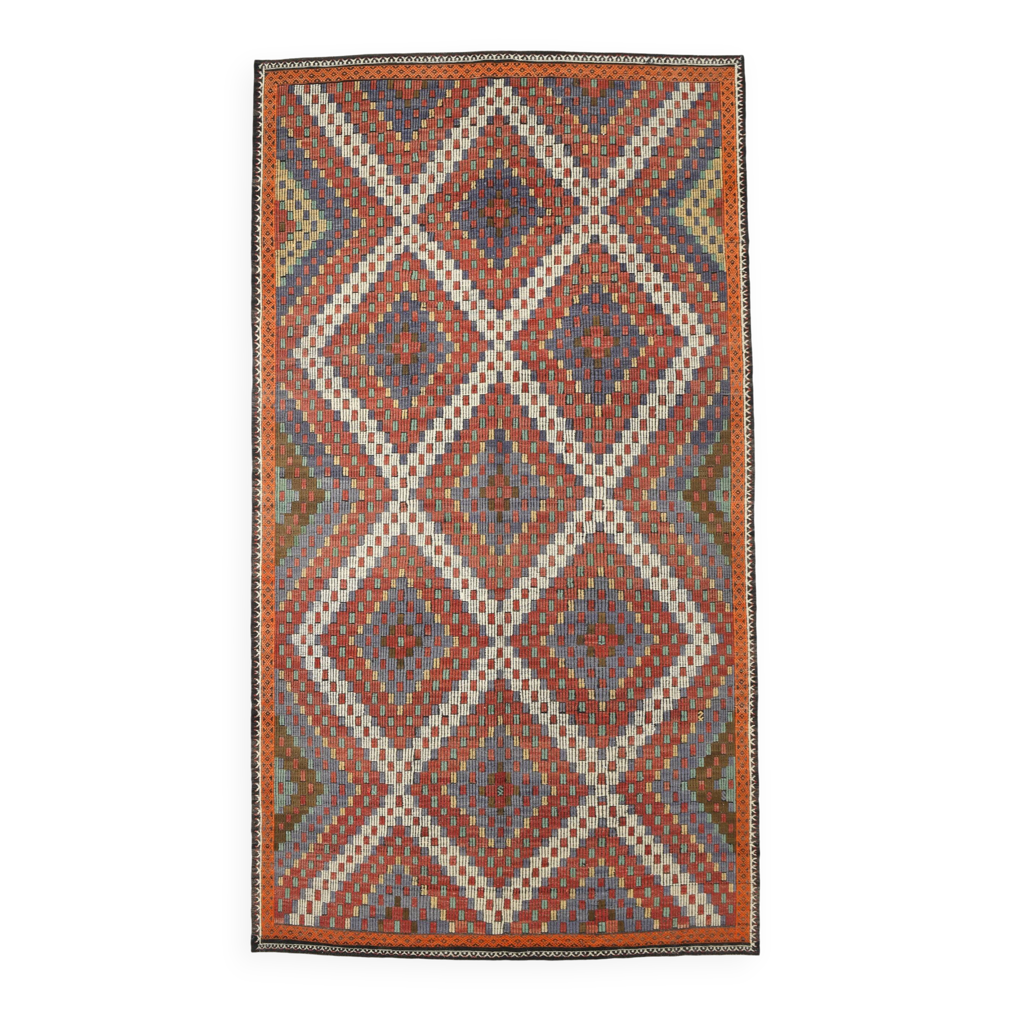 6x11 Mulicolor Living Room Rug, Vintage Wool Kilim Rug, 187x339Cm